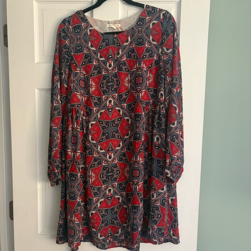 Anthropologie Paper Crown Red Blue Paisley Dress Medium